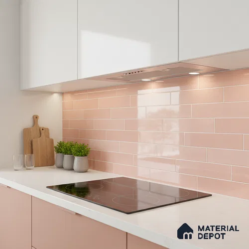 Faux Subway Wall Tile TL 06563 R Tribeca Pink 2 ft x 1 ft Ceramic Glossy Finish - 8 mm | Suitable for Kitchen, Bathroom & Balcony Walls | Please Expect a Slight Variation of Pattern