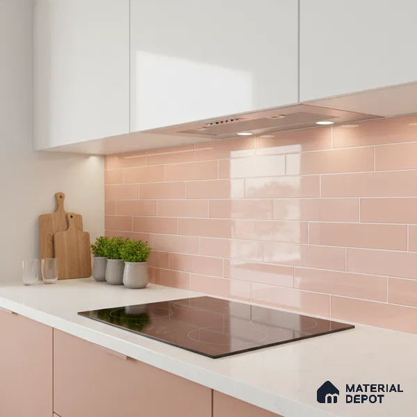 Faux Subway Wall Tile TL 06563 R Tribeca Pink 2 ft x 1 ft Ceramic Glossy Finish - 8 mm | Suitable for Kitchen, Bathroom & Balcony Walls | Please Expect a Slight Variation of Pattern (Sample)