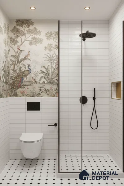 Subway Wall Tile TL 06564 F Wuxi Grey Line 2 ft x 1 ft Ceramic Glossy Finish - 8 mm | Suitable for Kitchen & Bathroom | Please Expect a Slight Variation of Pattern (Sample)