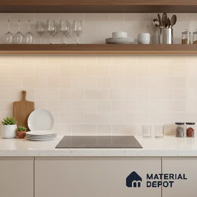 Faux Subway Wall Tile TL 06570 E Mood Off White Brick HL 2 ft x 1 ft Ceramic Glossy Finish - 8 mm | Suitable for Kitchen, Bathroom, Dining Area | Please Expect a Slight Variation of Pattern