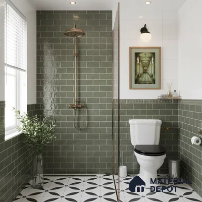 Faux Subway Wall Tile TL 06570 F R Mood Green Bricks HL 2 ft x 1 ft Ceramic Glossy Finish - 8 mm | Suitable for Kitchen, Bathroom & Balcony Walls | Please Expect a Slight Variation of Pattern (Sample)