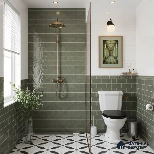 Faux Subway Wall Tile TL 06570 F R Mood Green Bricks HL 2 ft x 1 ft Ceramic Glossy Finish - 8 mm | Suitable for Kitchen, Bathroom & Balcony Walls | Please Expect a Slight Variation of Pattern (Sample)