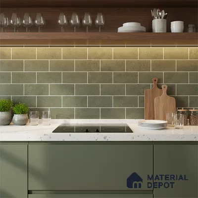 Faux Subway Wall Tile TL 06570 F R Mood Green Bricks HL 2 ft x 1 ft Ceramic Glossy Finish - 8 mm | Suitable for Kitchen, Bathroom & Balcony Walls | Please Expect a Slight Variation of Pattern (Sample)