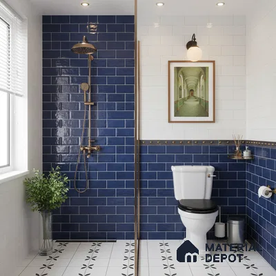 Faux Subway Wall Tile TL 06570 G R Mood Blue Brick HL 2 ft x 1 ft Ceramic Glossy Finish - 8 mm | Suitable for Kitchen, Bathroom, Dining Area | Please Expect a Slight Variation of Pattern