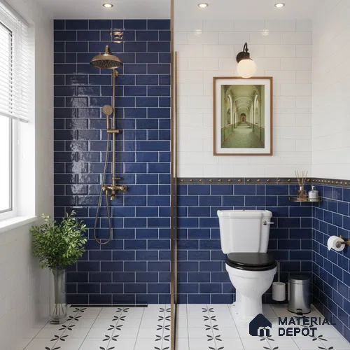 Faux Subway Wall Tile TL 06570 G R Mood Blue Brick HL 2 ft x 1 ft Ceramic Glossy Finish - 8 mm | Suitable for Kitchen, Bathroom & Balcony Walls | Please Expect a Slight Variation of Pattern