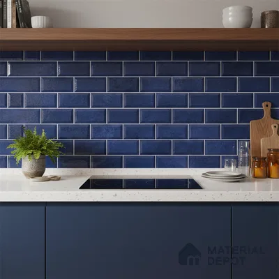 Faux Subway Wall Tile TL 06570 G R Mood Blue Brick HL 2 ft x 1 ft Ceramic Glossy Finish - 8 mm | Suitable for Kitchen, Bathroom, Dining Area | Please Expect a Slight Variation of Pattern