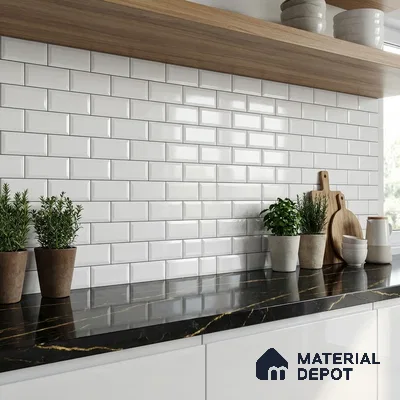 Faux Subway Wall Tile TL 06570 8022 LT 2 ft x 1 ft Ceramic Glossy Finish - 8 mm | Suitable for Kitchen, Bathroom & Balcony Walls | Please Expect a Slight Variation of Pattern (Sample)