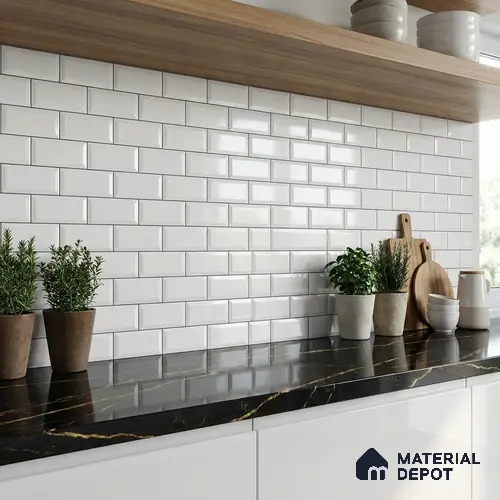 Faux Subway Wall Tile TL 06570 8022 LT 2 ft x 1 ft Ceramic Glossy Finish - 8 mm | Suitable for Kitchen, Bathroom & Balcony Walls | Please Expect a Slight Variation of Pattern