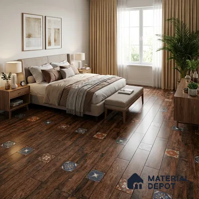 Wood Look Floor Tile TL 06572 C Sequoia Marron 35 Inch x 6 Inch Vitrified Matte Finish - 9 mm | Suitable for Living Room, Kitchen & Bedroom | 2-3 mm Spacer is Mandatory