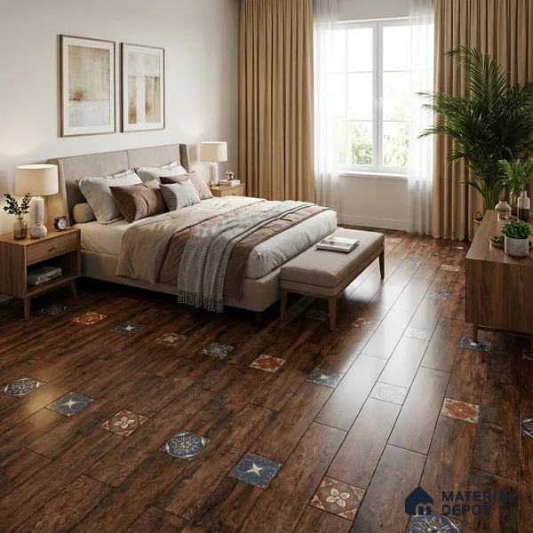 Wood Look Floor Tile TL 06572 C Sequoia Marron 35 Inch x 6 Inch Vitrified Matte Finish - 9 mm | Suitable for Living Room, Kitchen & Bedroom | 2-3 mm Spacer is Mandatory