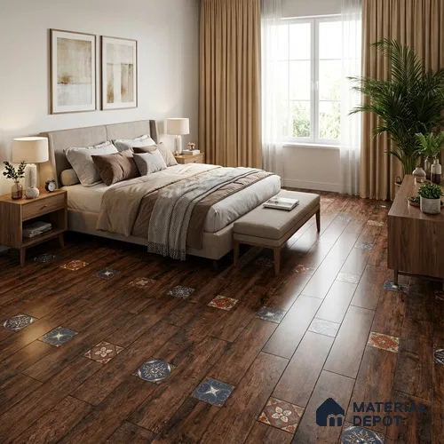 Wood Look Floor Tile TL 06572 C Sequoia Marron 35 Inch x 6 Inch Vitrified Matte Finish - 9 mm | Suitable for Living Room, Kitchen & Bedroom | 2-3 mm Spacer is Mandatory