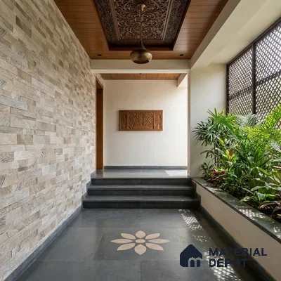Stacked Stone Wall Tile TL 06579 Ascot Baige 2 ft x 1 ft Ceramic Matte Finish - 9 mm | Suitable for Foyer, Balcony, Elevation, Courtyard