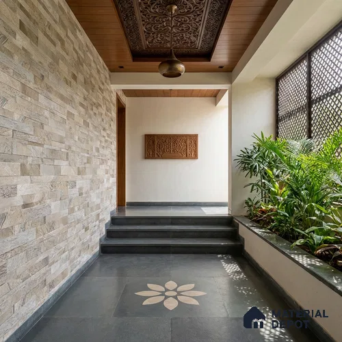 Stacked Stone Wall Tile TL 06579 Ascot Baige 2 ft x 1 ft Ceramic Matte Finish - 9 mm | Suitable for Foyer, Balcony, Elevation, Courtyard