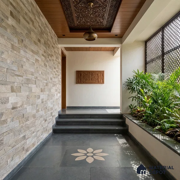 Stacked Stone Wall Tile TL 06579 Ascot Baige 2 ft x 1 ft Ceramic Matte Finish - 9 mm | Suitable for Foyer, Balcony, Elevation, Courtyard