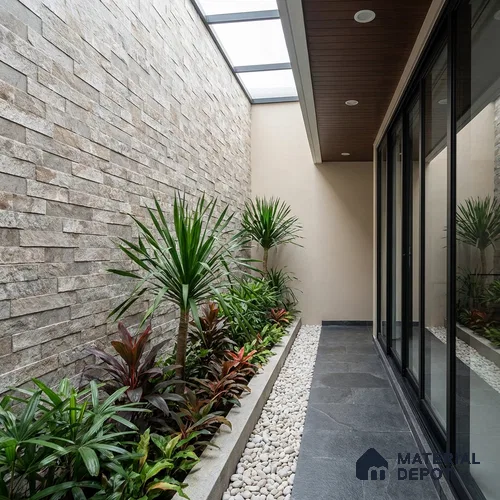 Stacked Stone Wall Tile TL 06583 Brasil Sand 2 ft x 1 ft Ceramic Matte Finish - 9 mm | Suitable for Courtyard, Foyer, Balcony, Elevation