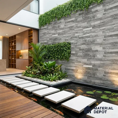 Stacked Stone Wall Tile TL 06583 C Brasil Gris 2 ft x 1 ft Ceramic Matte Finish - 9 mm | Suitable for Courtyard, Foyer, Balcony, Elevation