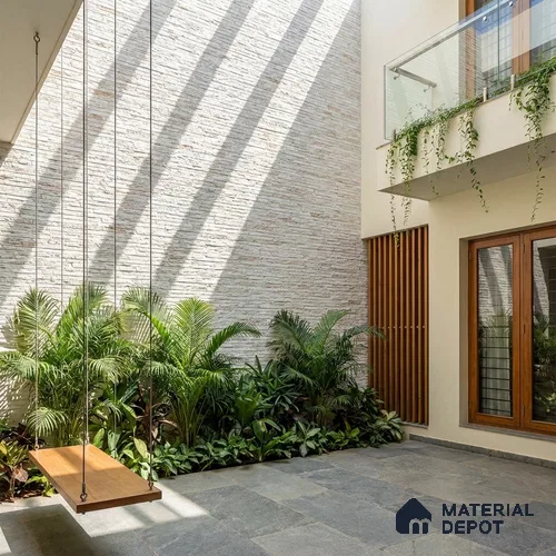 Stone Wall Tile TL 06585 Lims Crema 2 ft x 1 ft Ceramic Matte Finish - 9 mm | Suitable for Courtyard, Foyer, Balcony, Elevation