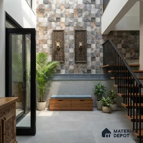 Stone Wall Tile TL 06586 Hartwood Noce 2 ft x 1 ft Ceramic Matte Finish - 9 mm | Suitable for Courtyard, Stair Lobby Wall, Balcony, Elevation