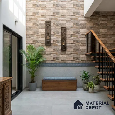 Stacked Stone Wall Tile TL 06587 B Magma Oxido 2 ft x 1 ft Ceramic Matte Finish - 9 mm | Suitable for Courtyard, Stair Lobby Wall, Balcony, Elevation (Sample)