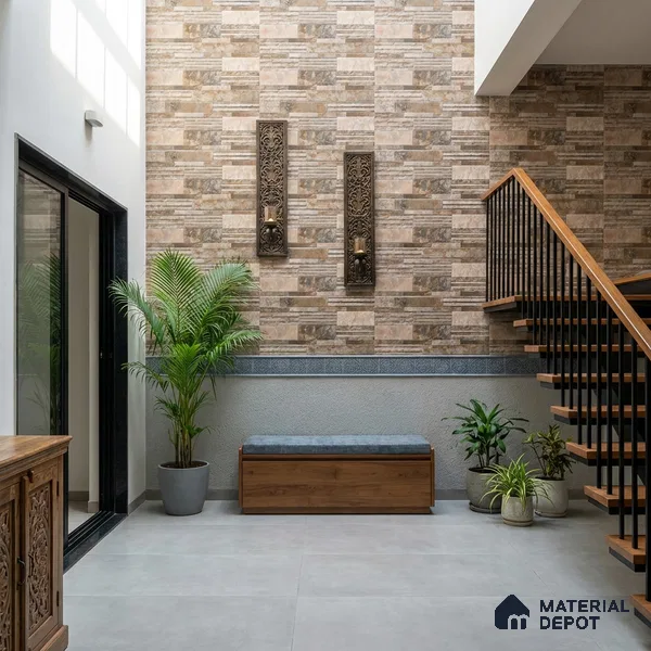 Stacked Stone Wall Tile TL 06587 B Magma Oxido 2 ft x 1 ft Ceramic Matte Finish - 9 mm | Suitable for Courtyard, Stair Lobby Wall, Balcony, Elevation (Sample)