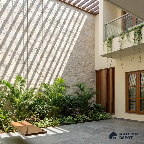 Stacked Stone Wall Tile TL 06587 Magma Canyon 2 ft x 1 ft Ceramic Matte Finish - 9 mm | Suitable for Courtyard, Foyer, Balcony, Elevation