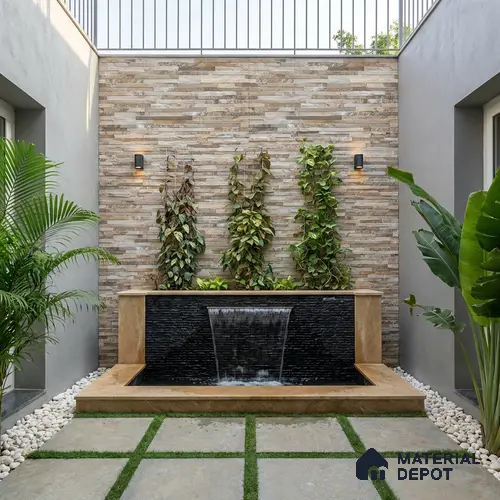 Stacked Stone Wall Tile TL 06590 C Montblanc Pizarra 2 ft x 1 ft Ceramic Matte Finish - 9 mm | Suitable for Courtyard, Foyer, Balcony, Elevation
