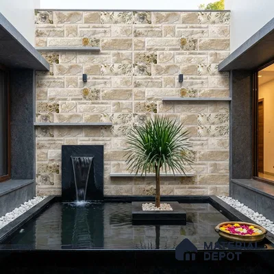 Stacked Stone Wall Tile TL 06592 Sella Crema 2 ft x 1 ft Ceramic Matte Finish - 9 mm | Suitable for Courtyard, Foyer, Balcony, Elevation (Sample)