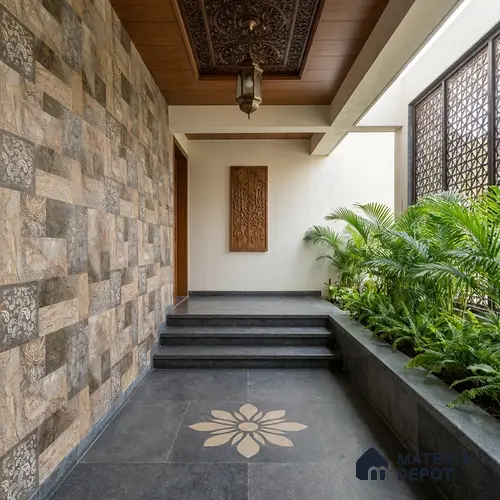 Stacked Stone Wall Tile TL 06593 Malta Oxido 2 ft x 1 ft Ceramic Matte Finish - 9 mm | Suitable for Foyer, Balcony, Elevation, Courtyard