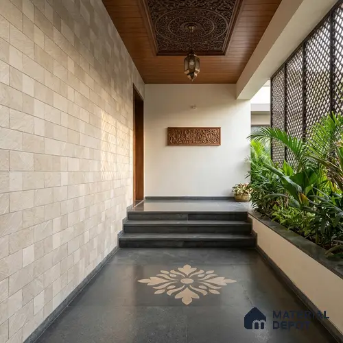 Stacked Stone Wall Tile TL 06595 B Lumina Baige 2 ft x 1 ft Ceramic Matte Finish - 9 mm | Suitable for Foyer, Balcony, Elevation, Courtyard