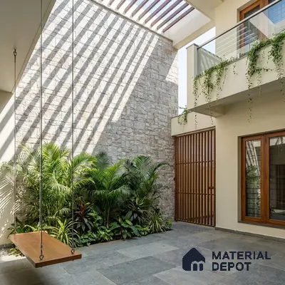Stacked Stone Wall Tile TL 06596 B Wire Canyon 2 ft x 1 ft Ceramic Matte Finish - 9 mm | Suitable for Courtyard, Foyer, Balcony, Elevation