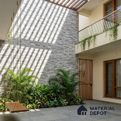 Stacked Stone Wall Tile TL 06598 Sentenar Gray 2 ft x 1 ft Ceramic Matte Finish - 9 mm | Suitable for Courtyard, Foyer, Balcony, Elevation (Sample)