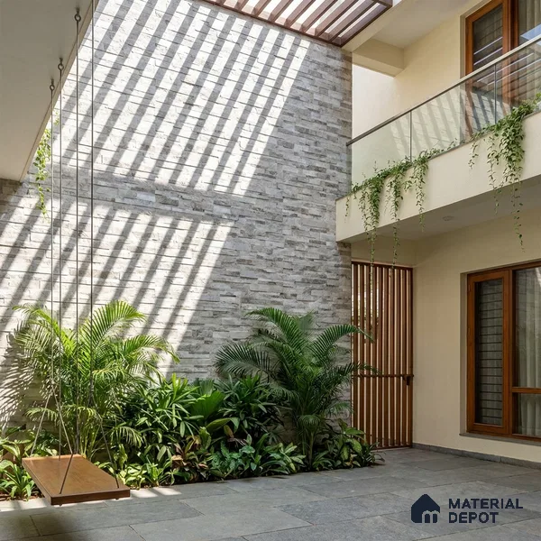 Stacked Stone Wall Tile TL 06598 Sentenar Gray 2 ft x 1 ft Ceramic Matte Finish - 9 mm | Suitable for Courtyard, Foyer, Balcony, Elevation (Sample)