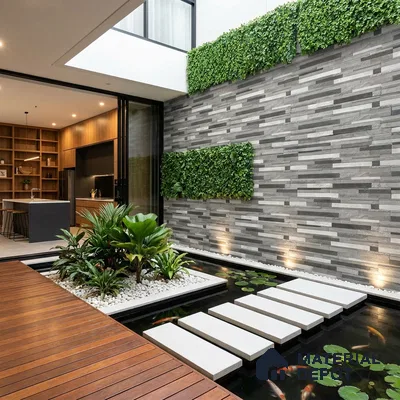 Stacked Stone Wall Tile TL 06599 Ardesia Gris 2 ft x 1 ft Ceramic Matte Finish - 9 mm | Suitable for Courtyard, Foyer, Balcony, Elevation (Sample)