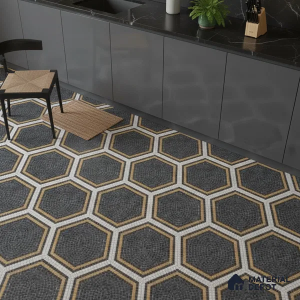 Hexagonal Floor & Wall Tile TL 06600 C 2 ft x 2 ft Vitrified Matte Finish Tile - 9 mm | Ideal for Living Room, Bedroom, Bathroom