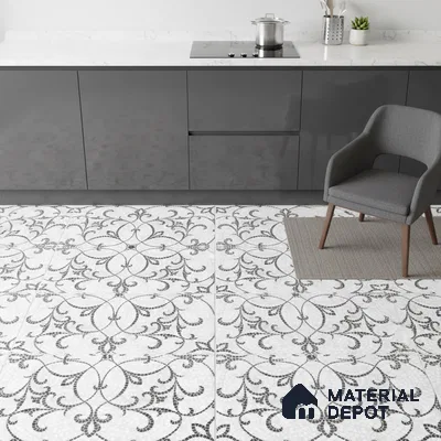 Patterned Wall & Floor Tile TL 06601 Chipza Black 2 ft x 2 ft Vitrified Matte Finish - 9 mm | Suitable for Living Room, Balcony, Courtyard | Please Expect a Slight Variation of Pattern (Sample)