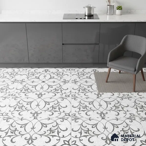 Patterned Wall & Floor Tile TL 06601 Chipza Black 2 ft x 2 ft Vitrified Matte Finish - 9 mm | Suitable for Living Room, Balcony, Courtyard | Please Expect a Slight Variation of Pattern (Sample)