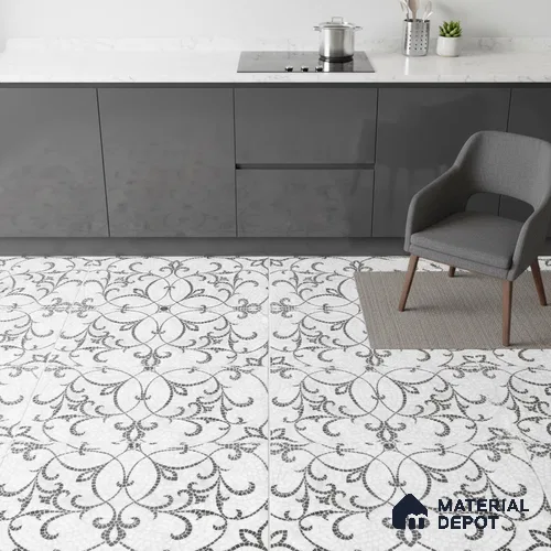 Moroccan Wall & Floor Tile TL 06601 Chipza Black 2 ft x 2 ft Vitrified Matte Finish - 9 mm | Suitable For Kitchen, Balcony, Foyer | Please Expect a Slight Variation of Pattern