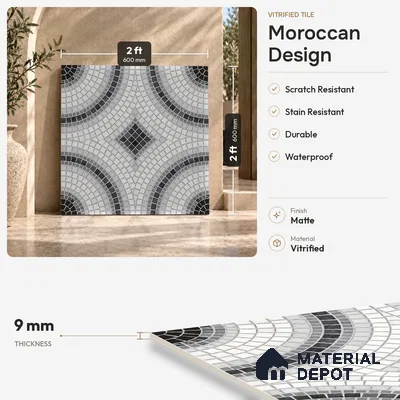 Moroccan Wall & Floor Tile TL 06602 Veleta Arte 2 ft x 2 ft Vitrified Matte Finish - 9 mm | Suitable For Kitchen, Foyer, Balcony | Please Expect a Slight Variation of Pattern