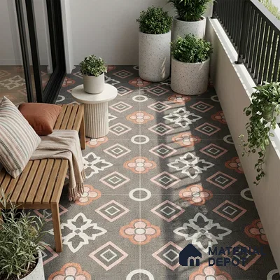 Moroccan Floor & Wall Tile TL 06603 C  2 ft x 2 ft  Vitrified Matte Finish Tile - 9 mm | Suitable For Kitchen, Balcony, Dining Area | Please Expect a Slight Variation of Pattern