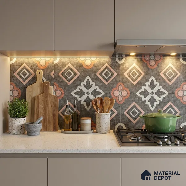Moroccan Floor & Wall Tile TL 06603 C 2 ft x 2 ft Vitrified Matte Finish Tile - 9 mm | Suitable For Kitchen, Balcony, Dining Area | Please Expect a Slight Variation of Pattern