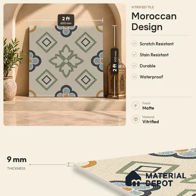 Moroccan Wall & Floor Tile TL 06603 Seta Crema 2 ft x 2 ft Vitrified Matte Finish - 9 mm | Suitable For Kitchen, Balcony, Dining Area | Please Expect a Slight Variation of Pattern
