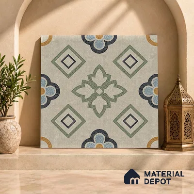 Moroccan Wall & Floor Tile TL 06603 Seta Crema 2 ft x 2 ft Vitrified Matte Finish - 9 mm | Suitable For Kitchen, Balcony, Dining Area | Please Expect a Slight Variation of Pattern