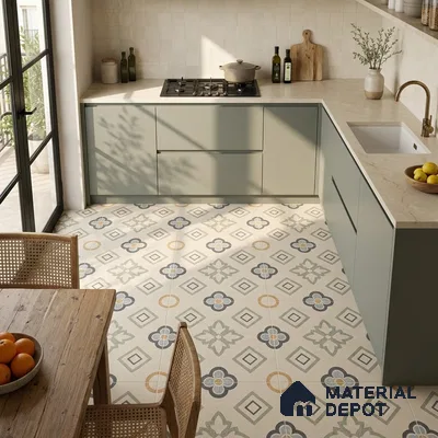 Moroccan Wall & Floor Tile TL 06603 Seta Crema 2 ft x 2 ft Vitrified Matte Finish - 9 mm | Suitable For Kitchen, Balcony, Dining Area | Please Expect a Slight Variation of Pattern