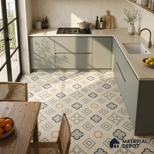Moroccan Wall & Floor Tile TL 06603 Seta Crema 2 ft x 2 ft Vitrified Matte Finish - 9 mm | Suitable For Kitchen, Balcony, Dining Area | Please Expect a Slight Variation of Pattern