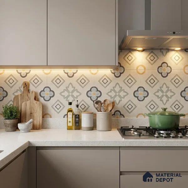 Moroccan Wall & Floor Tile TL 06603 Seta Crema 2 ft x 2 ft Vitrified Matte Finish - 9 mm | Suitable For Kitchen, Balcony, Dining Area | Please Expect a Slight Variation of Pattern