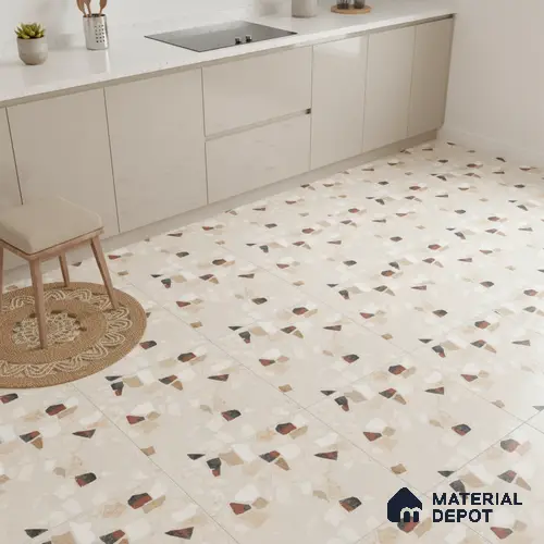 Terrazzo Wall & Floor Tile TL 06604 B Emuna Ivory 2 ft x 2 ft Vitrified Matte Finish - 9 mm | Suitable for Living Room, Balcony, Courtyard