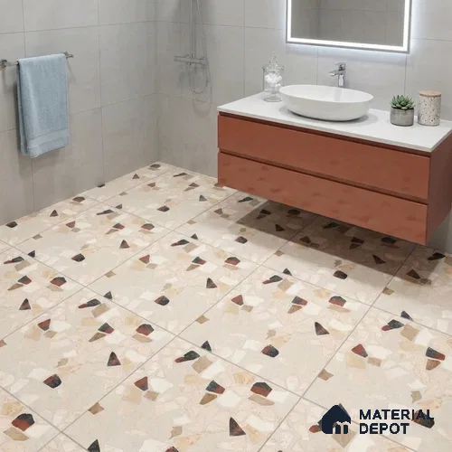 Terrazzo Wall & Floor Tile TL 06604 B Emuna Ivory 2 ft x 2 ft Vitrified Matte Finish - 9 mm | Suitable for Living Room, Balcony, Courtyard