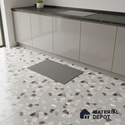Terrazzo Wall & Floor Tile TL 06604 Emuna Gray 2 ft x 2 ft Vitrified Matte Finish - 9 mm | Suitable for Living Room, Balcony, Courtyard (Sample)