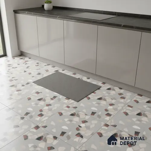 Terrazzo Wall & Floor Tile TL 06604 Emuna Gray 2 ft x 2 ft Vitrified Matte Finish - 9 mm | Suitable for Living Room, Balcony, Courtyard