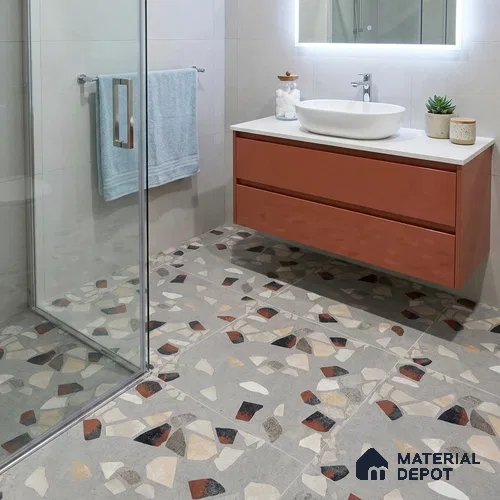 Terrazzo Wall & Floor Tile TL 06604 Emuna Gray 2 ft x 2 ft Vitrified Matte Finish - 9 mm | Suitable for Living Room, Balcony, Courtyard
